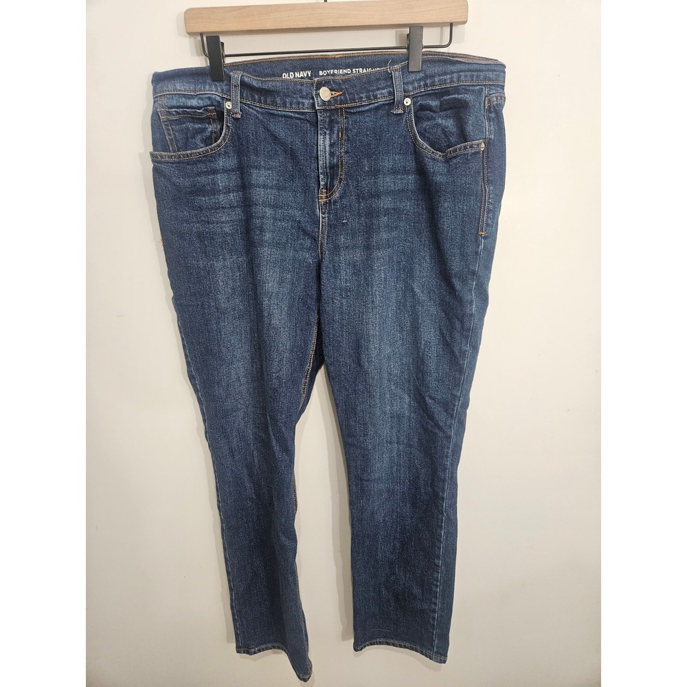 Old Navy Womens Boyfriend Straight Jeans Dark Wash Denim Blue Size 14